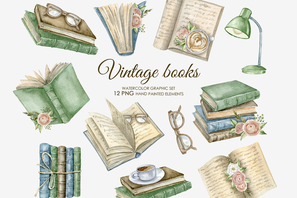 Watercolor vintage books clipart, an Education Illustration by AquarelleSpace (Photo 1 of 4)
