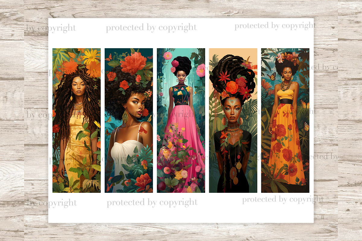 Floral Black Girls Bookmarks, a Person Illustration by GlamArtZhanna (Photo 3 of 3)