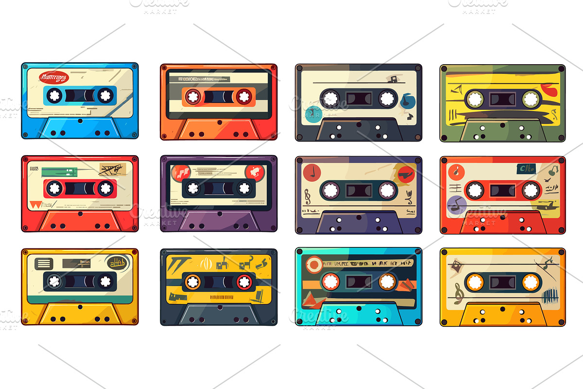 Retro cassette tapes. Mixtape audio, an Object Illustration by Stock-Smart-Start