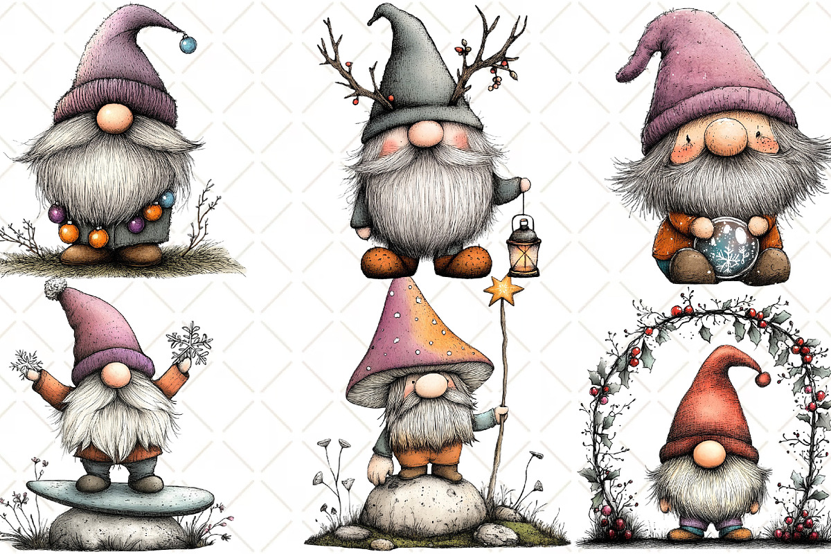 Whimsical Gnome Clipart PNG, an Illustration by Black Bird Studio (Photo 3 of 6)