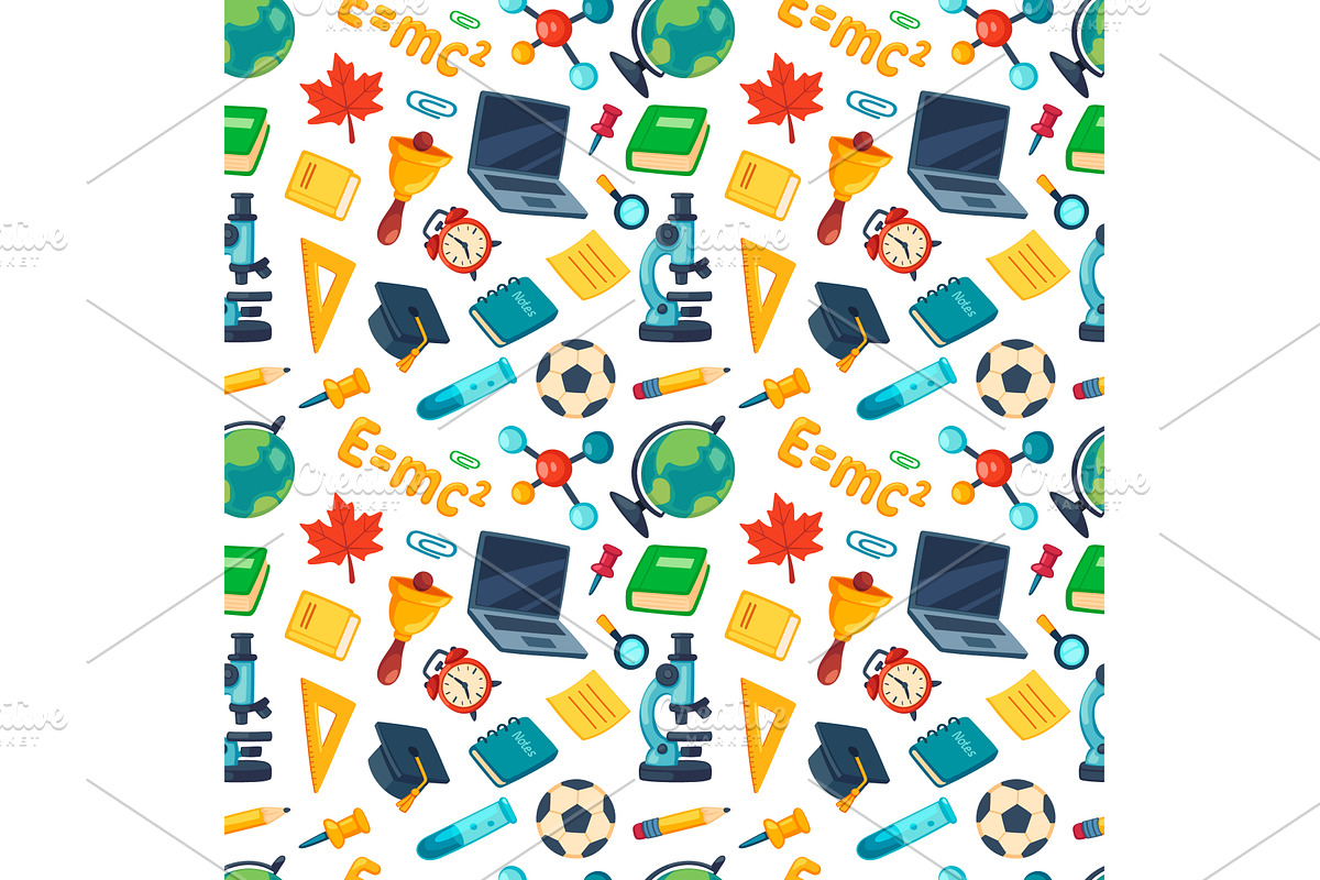 school supplies pattern. cartoon, an Object Illustration by Multigon