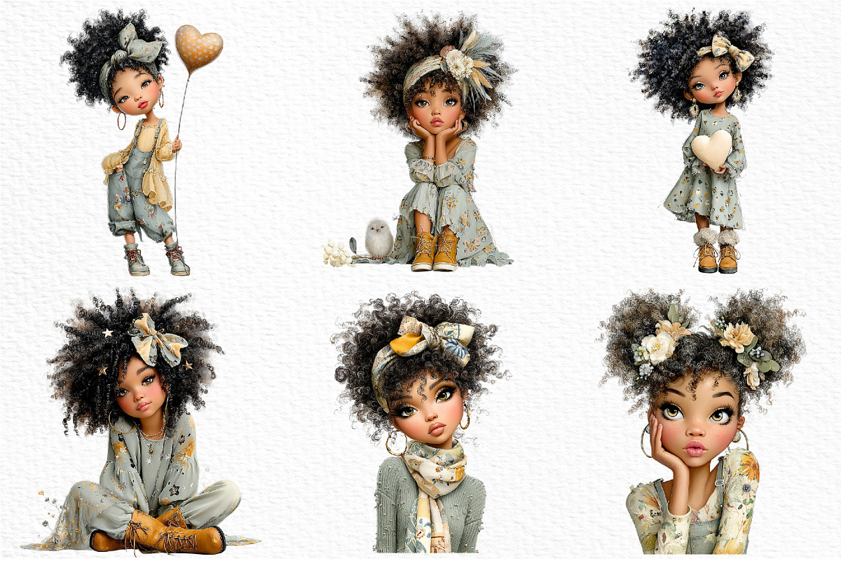 Whimsical Black Afro Girl Clipart, an Illustration by Craft Nest (Photo 5 of 11)