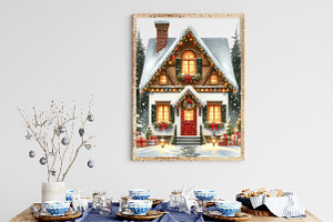 Christmas Watercolor House Clipart