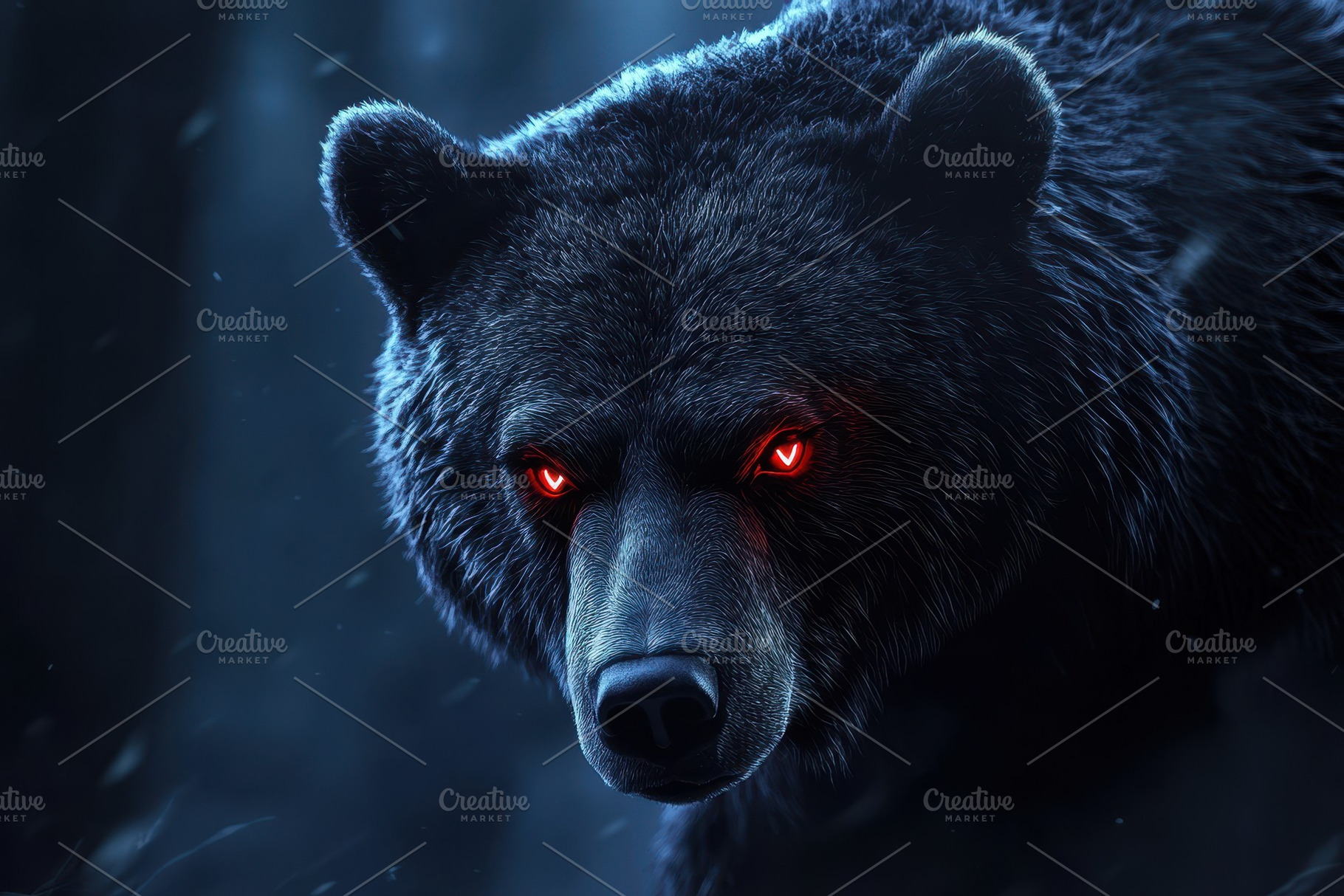 Ferocious black bear stares intensel, a Photo by Pavel_design