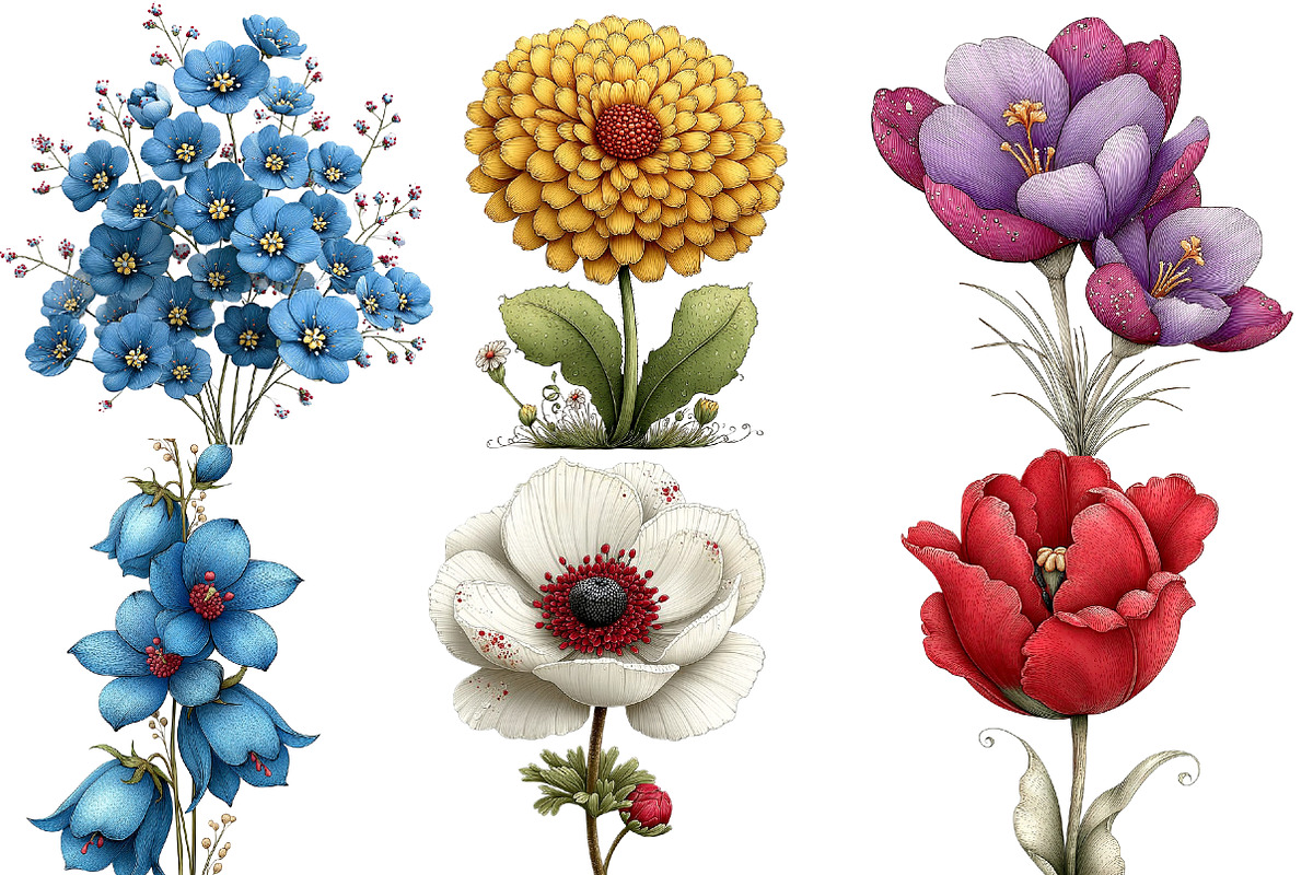 Whimsical Spring flower clipart, an Illustration by Designworld (Photo 4 of 5)