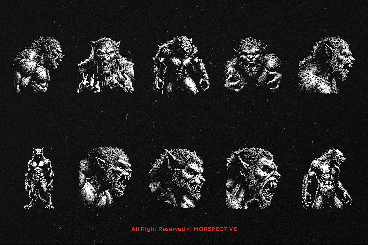 10 Bundle Dark Art Warewolf Monster, an Illustration by Morspective (Photo 6 of 7)