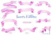 Watercolor Ribbons & Banners (Set 1), an Object Graphic by Sunshine Art Shop (Thumbnail 1 of 5)