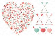 Mint & Coral Floral Heart & Banners, an Illustration by Amanda Ilkov (Thumbnail 3 of 4)