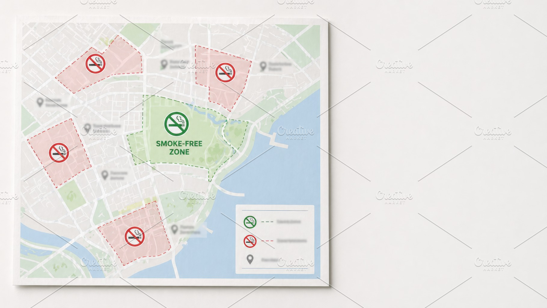 Map highlighting smoke-free zones an, a Photo by Dvoevnore photos