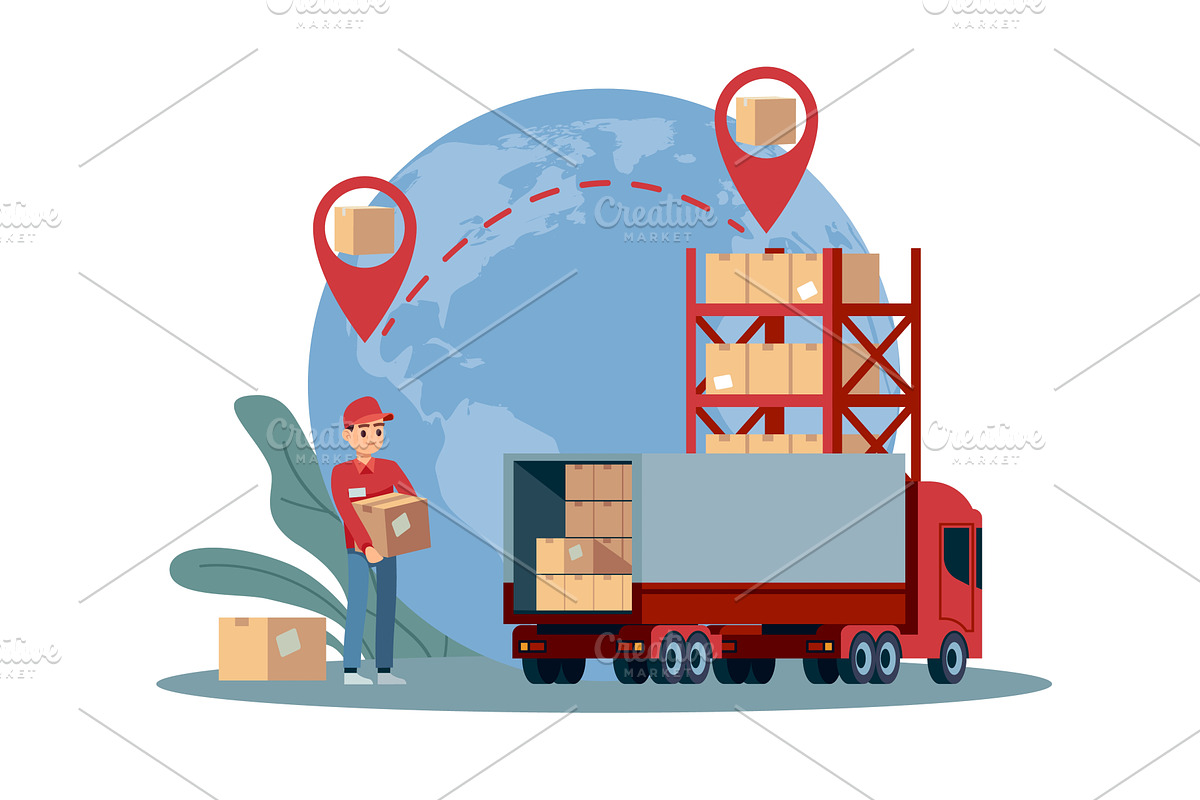 Cargo transportation. Logistics and, a Transportation Illustration by YummyBuum