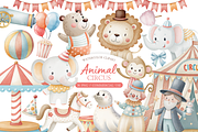 Watercolor Animal Circus Clipart Set, an Illustration by MockupWizard (Thumbnail 1 of 6)