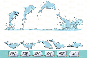 Dolphin Cartoon Sprite Sheet SVG, an Animal Illustration by Ghagra
