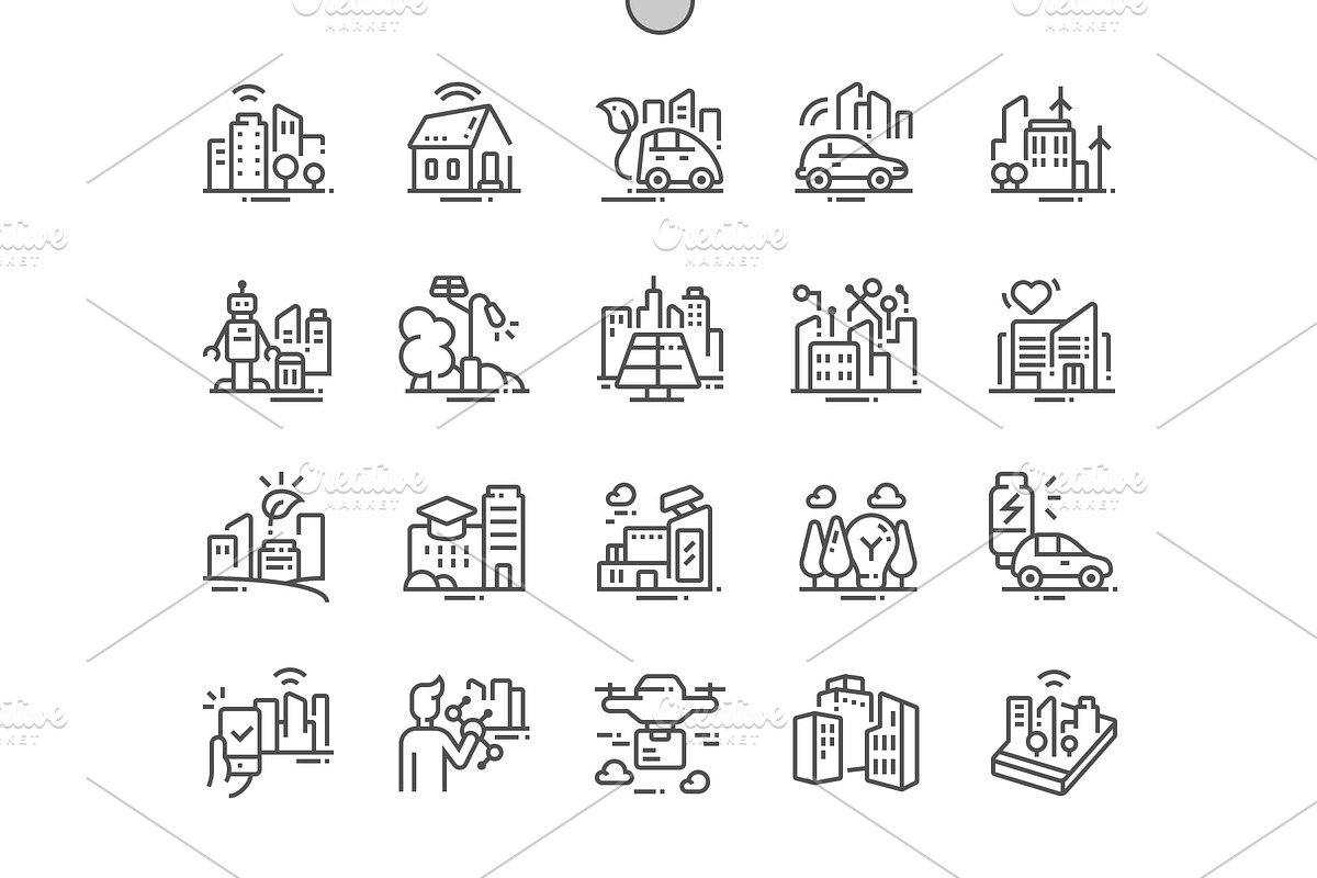 Smart city technology Line Icons, an Outline Icon by Palau