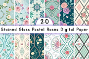 Stained Glass Pastel Roses Digital, a Pattern Graphic by Design Station (Thumbnail 2 of 3)