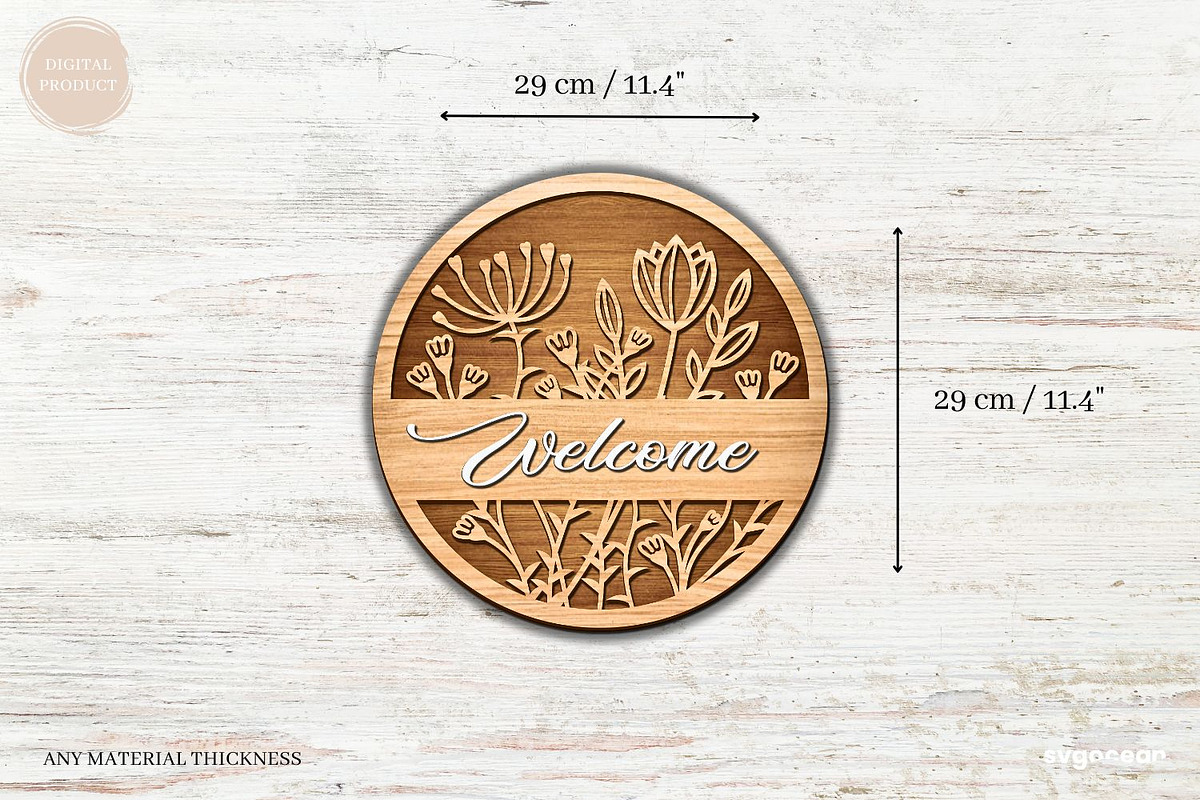 Welcome Floral Door Sign SVG Bundle, a Decorative Illustration by svgocean (Photo 8 of 16)
