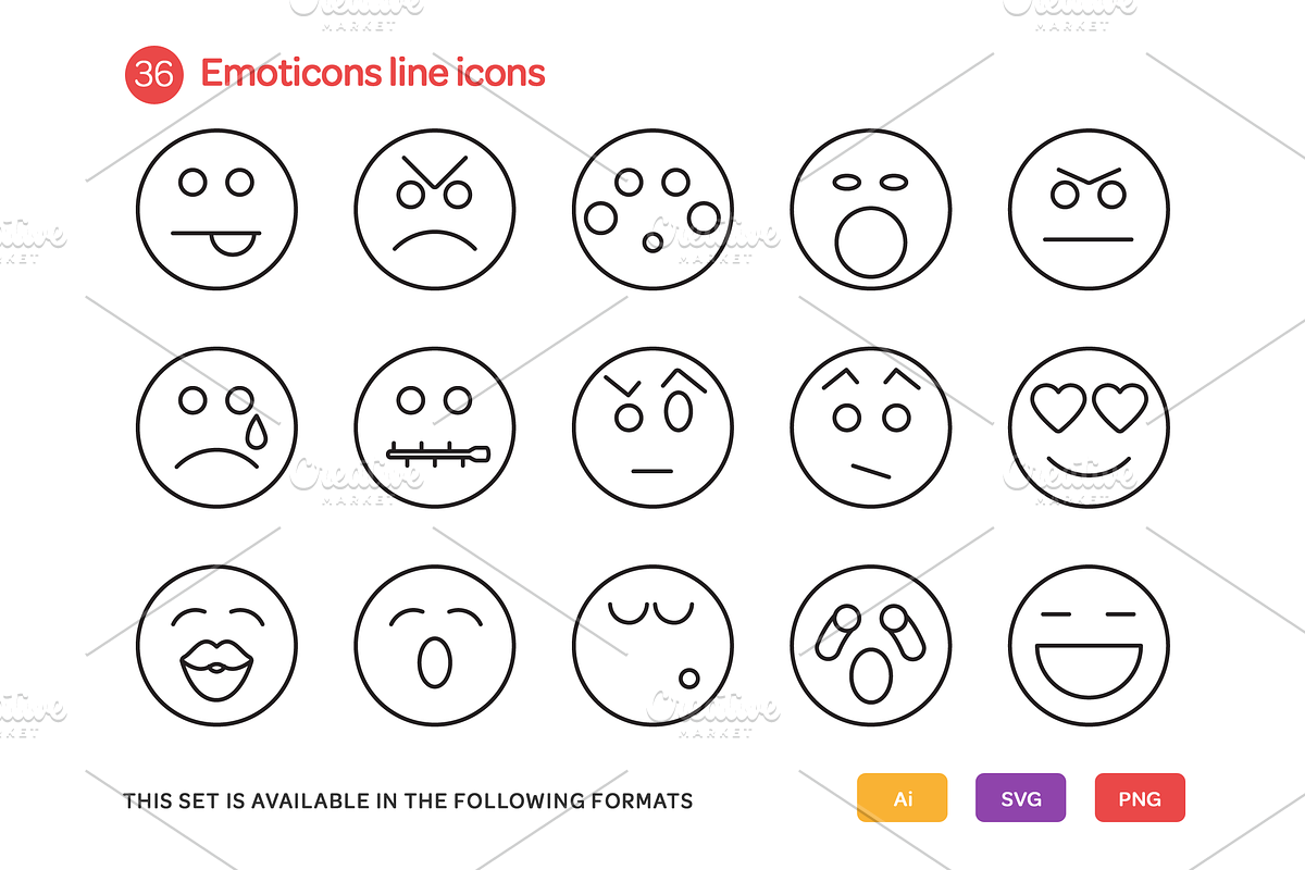 Emoticons Line Icons Set preview 3