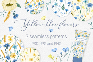 Yellow-blue flowers. 7 patterns
