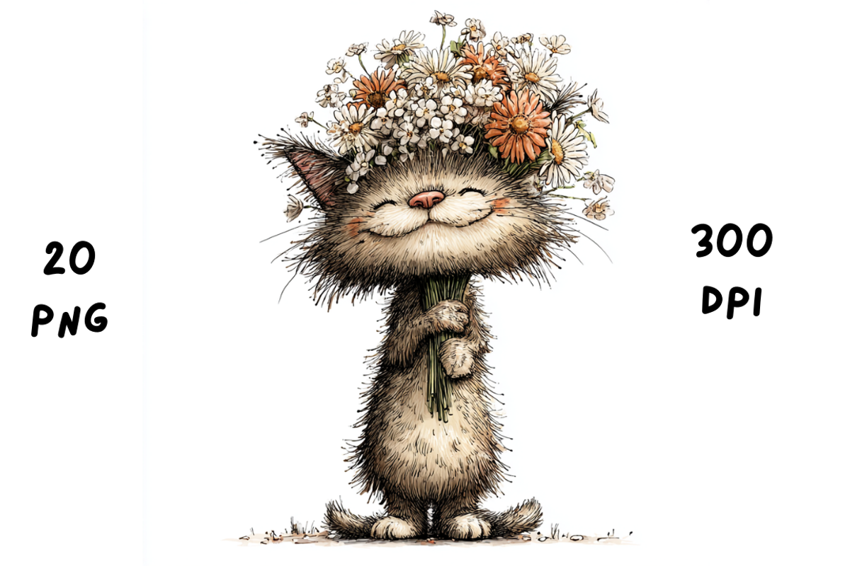 Whimsical Floral Cat Clipart, an Animal Illustration by GiraffeCreative (Photo 4 of 20)
