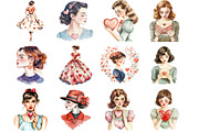 Vintage Valentines Woman Clipart, an Illustration by designcity5 (Thumbnail 3 of 5)