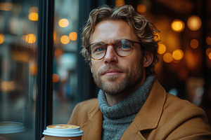 Man enjoys warm beverage while sitti, a Photo by Tanuart