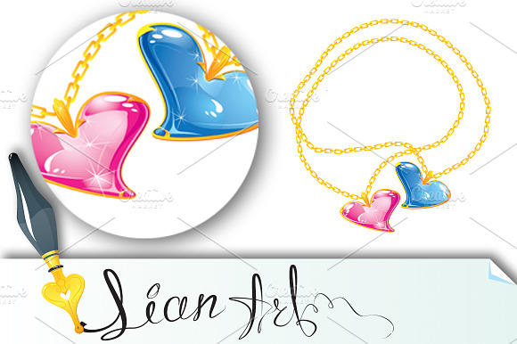 Two Golden Jewelry Chains With Heart