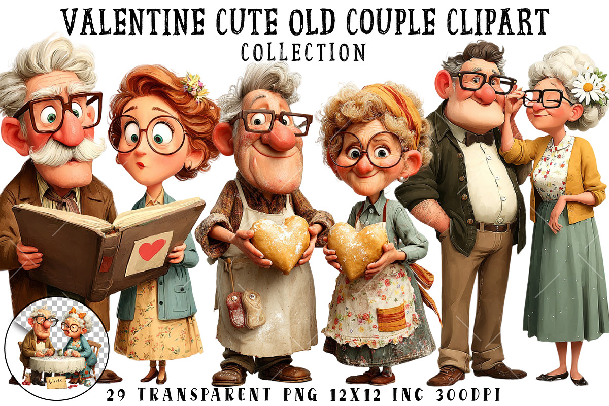 Valentine Cute Old Couple Clipart, an Illustration by OK Design (Photo 1 of 6)