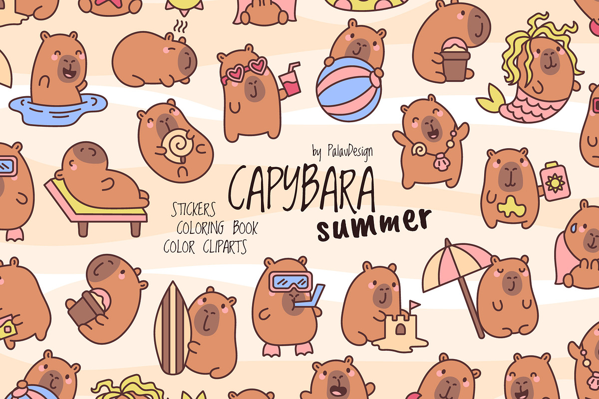 Kawaii Capybara Summer Season, a Seasonal Illustration by Palau (Photo 1 of 12)