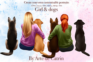Girl and Dogs Clipart, Best Friends