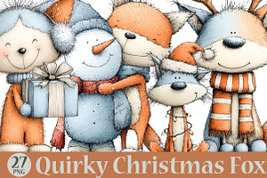 Quirky Christmas Fox Watercolor Clip, a Seasonal Illustration by YA Design