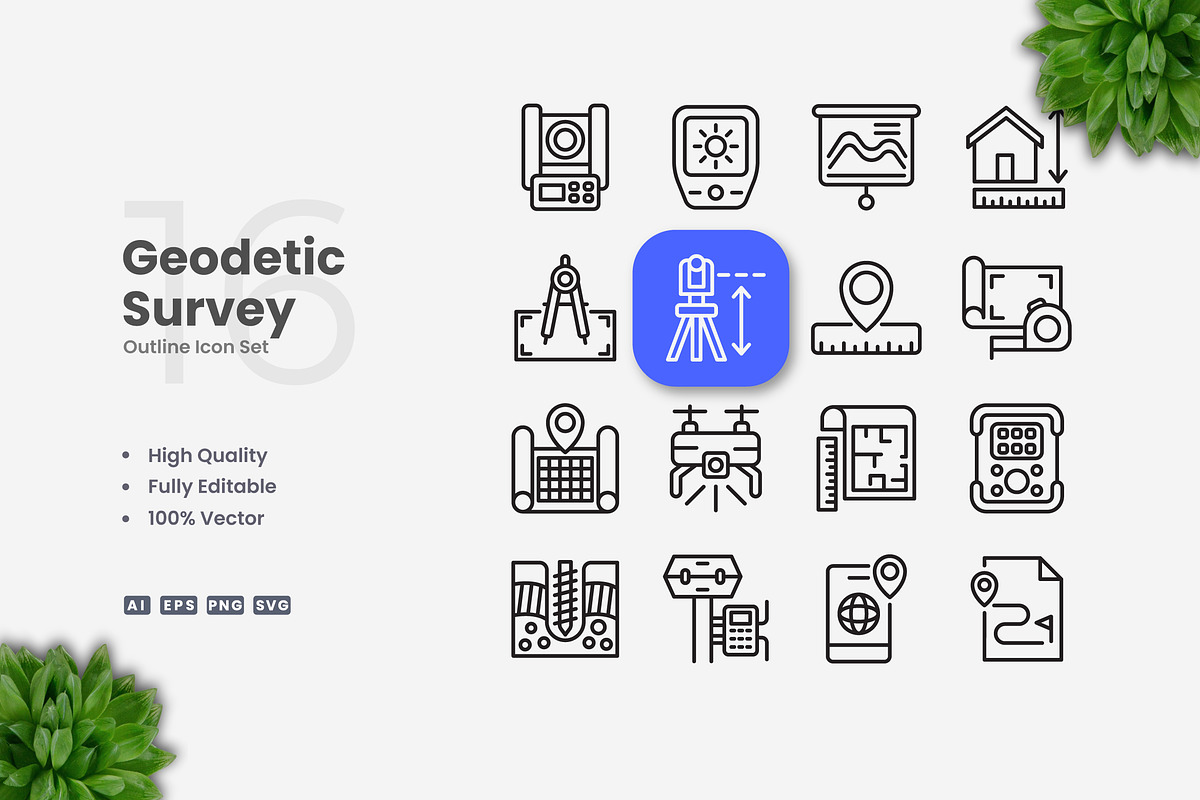 Geodetic Survey Outline Icons, an Outline Icon by Upnowgraphic