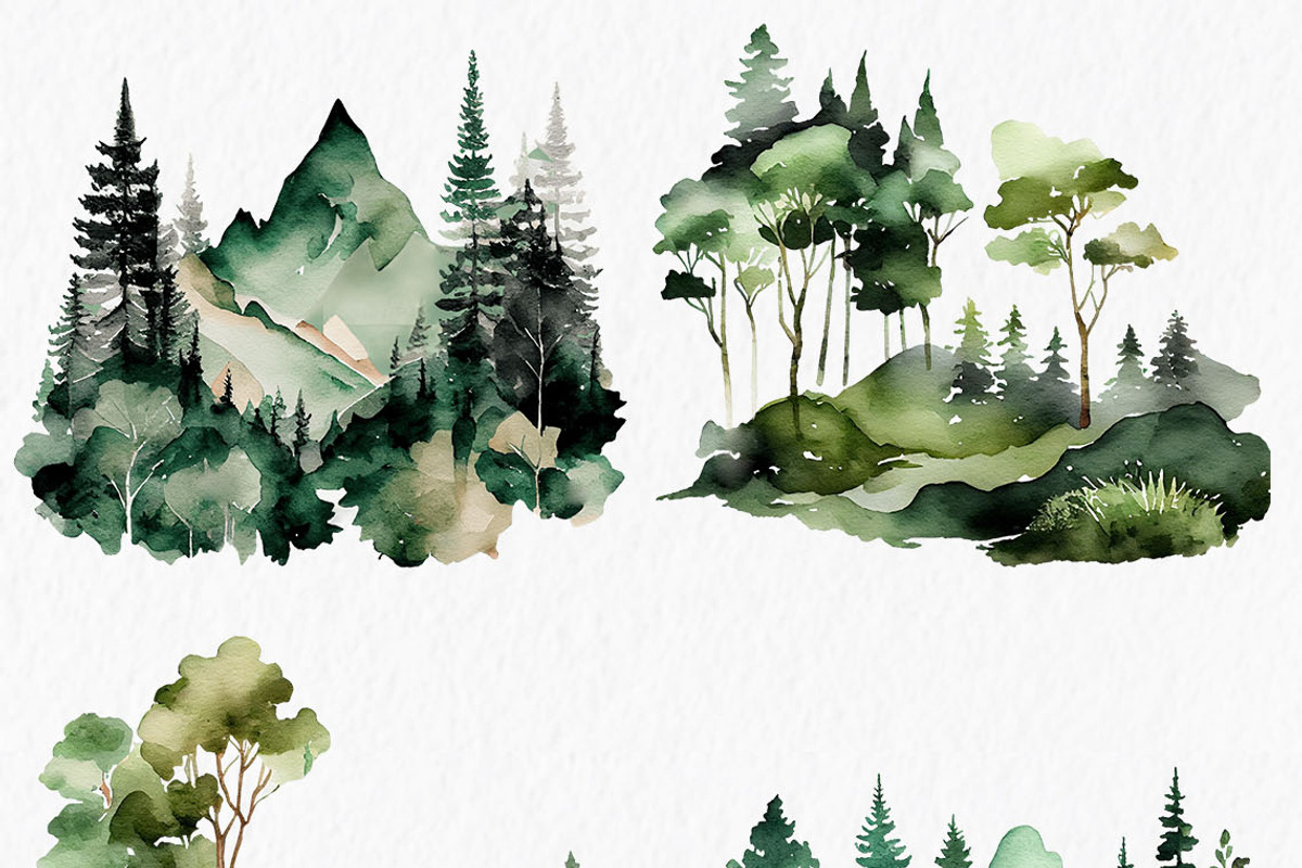 Forest Watercolor Clipart PNG, an Object Graphic by MyLittleMeow (Photo 2 of 6)
