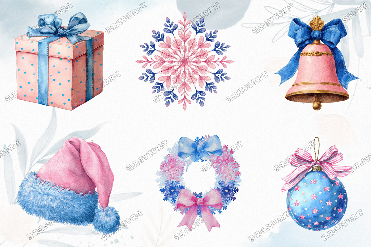 Pink and Blue Christmas Clipart, a Graphic by designcity5 (Photo 3 of 5)