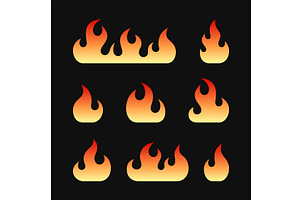 Fire Flames Set on Black Background, a Decorative Illustration by in8finity