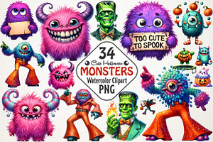 Cute Halloween Retro Monsters PNG, an Illustration by RobertsArt