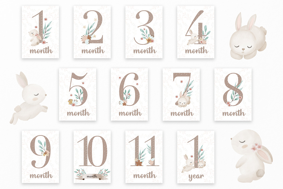 Watercolor baby milestone card print, an Illustration by SleptArt (Photo 2 of 6)