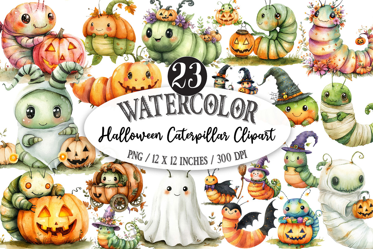 Halloween Caterpillar Clipart, a Seasonal Illustration by Designking (Photo 1 of 4)
