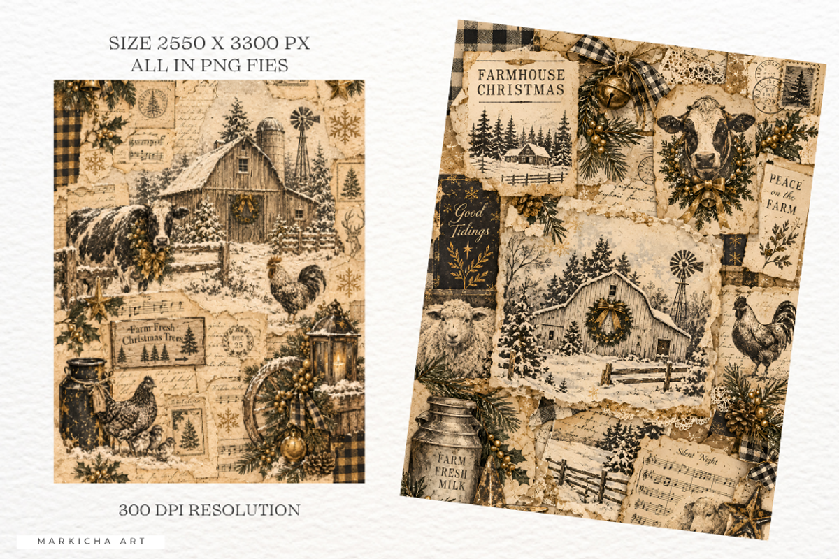 Farmhouse Christmas Junk Journal, a Background Graphic by Markicha Art (Photo 3 of 5)