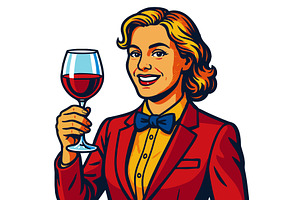 Female Sommelier Holding Glass of, a Person Illustration by AlexArt