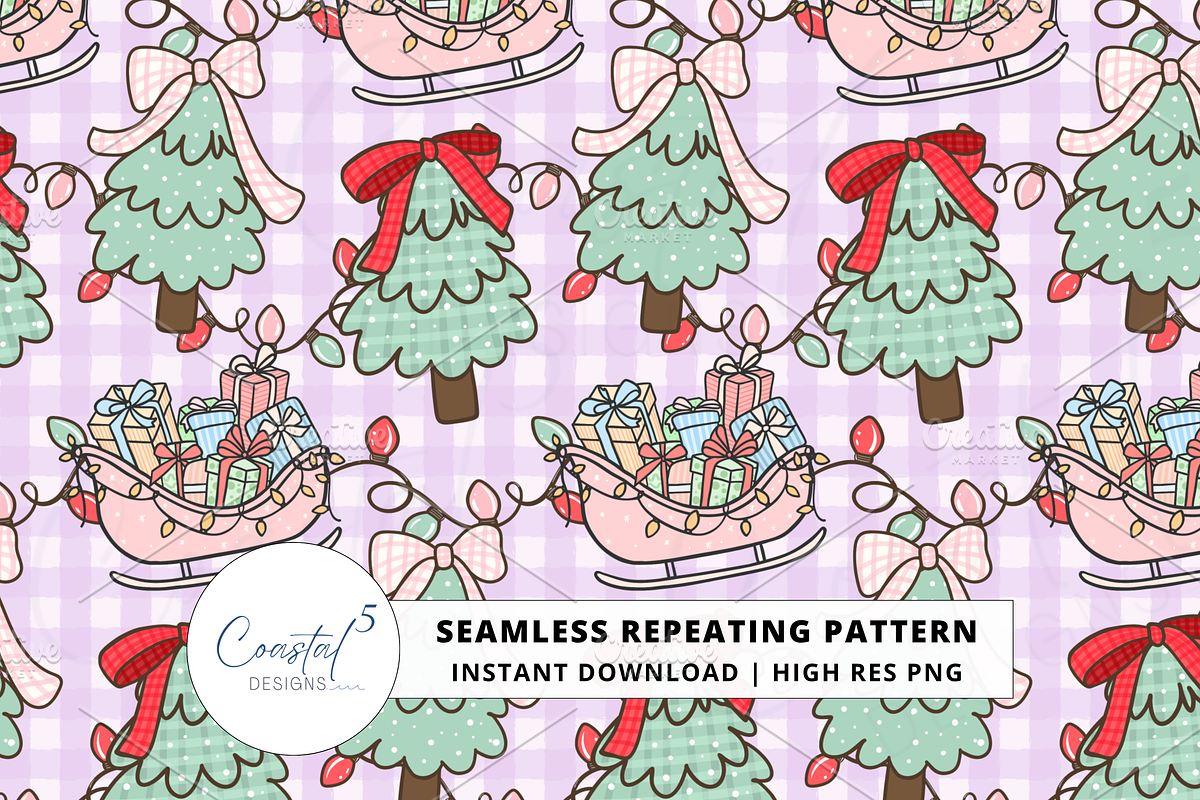 Preppy Christmas Seamless Pattern, a Pattern Graphic by Coastal 5 Designs (Photo 1 of 3)