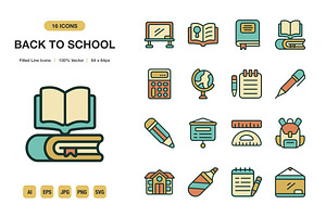 Back To School Color Icons, an Icon by Spacepixel Creative