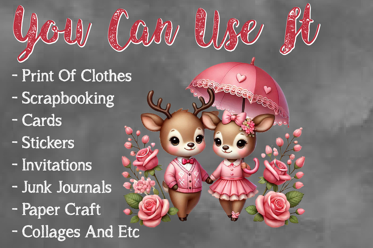 Valentine Cute Reindeer Clipart, a Seasonal Illustration by Craft Nest (Photo 5 of 5)