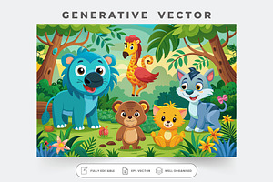 A group of joyful cartoon animals en, a Graphic by Iftikhar Alam