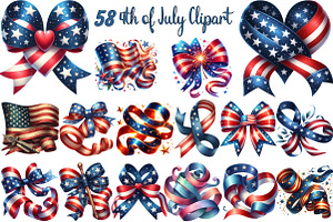 Ribbon Patriotic 4th of July Clipart, an Illustration by DreamCafeArt