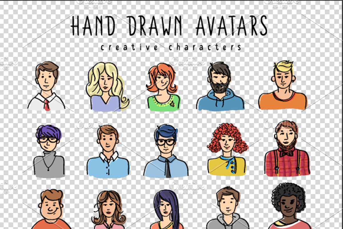 Hand drawn vector avatars set, a Person Illustration by Julia Tim (Photo 3 of 3)