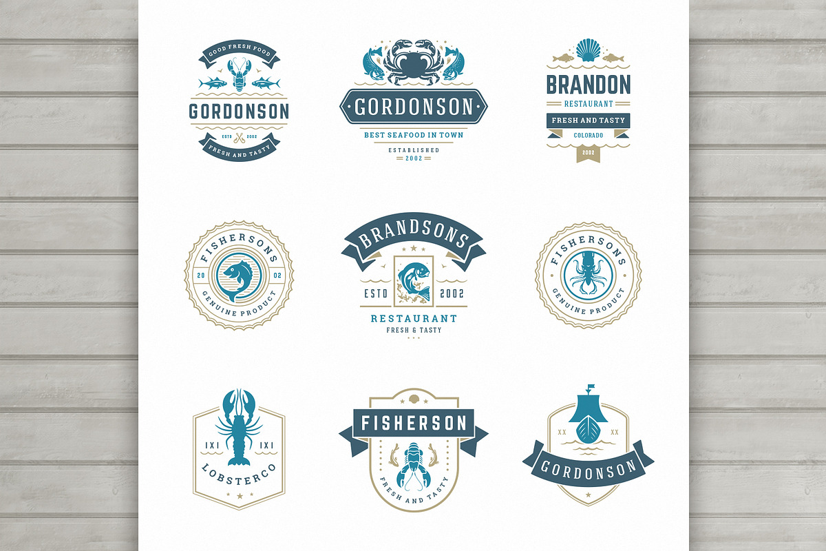 18 Seafood Logos & Badges, a Branding & Logo Template by Vasya Kobelev (Photo 2 of 9)