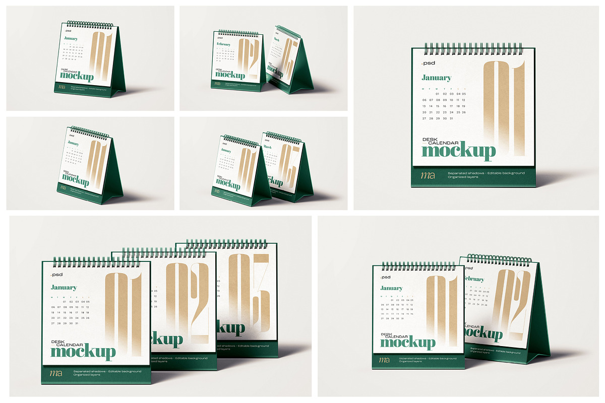 Square Desk Calendar Mockup Set, a Print Template by mockupatelier (Photo 2 of 10)