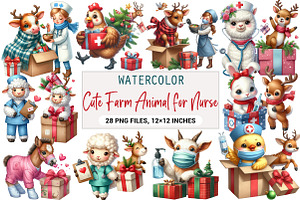 Cute Farm Animal for Nurse Clipart, an Illustration by DreamArtGraphic
