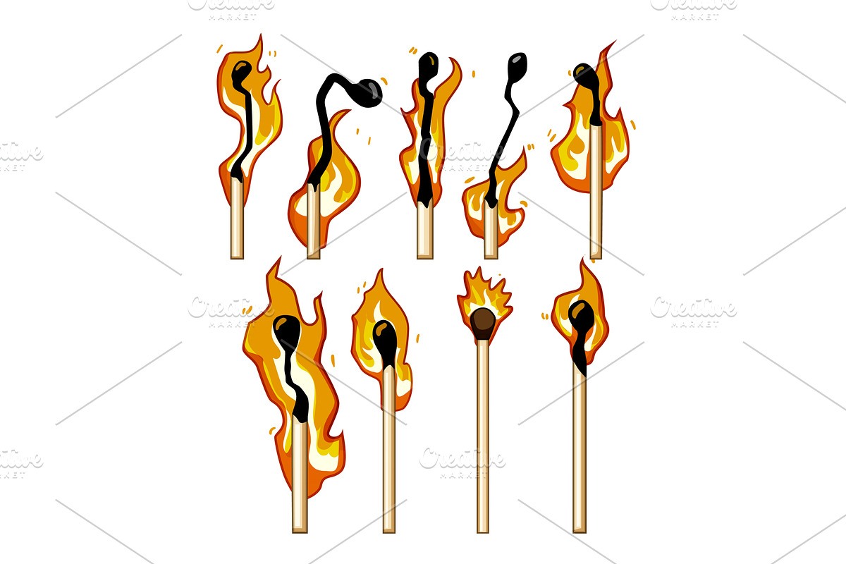 Burning matchsticks igniting fire, an Object Illustration by pikepicture