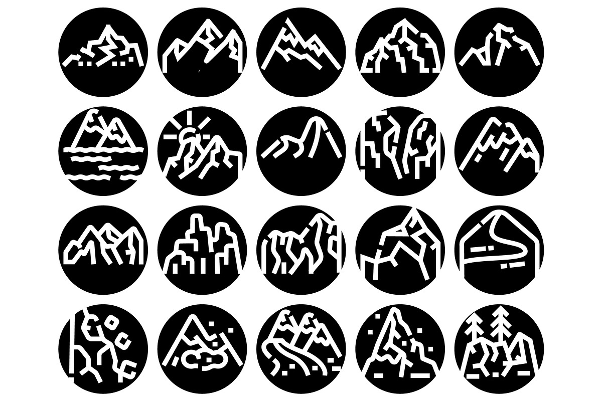 Mountain peaks line art icons set, an Object Graphic by pikepicture (Photo 2 of 3)