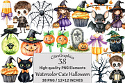 Watercolor Cute Halloween Clipart, a Seasonal Illustration by CitraGraphics (Thumbnail 1 of 7)